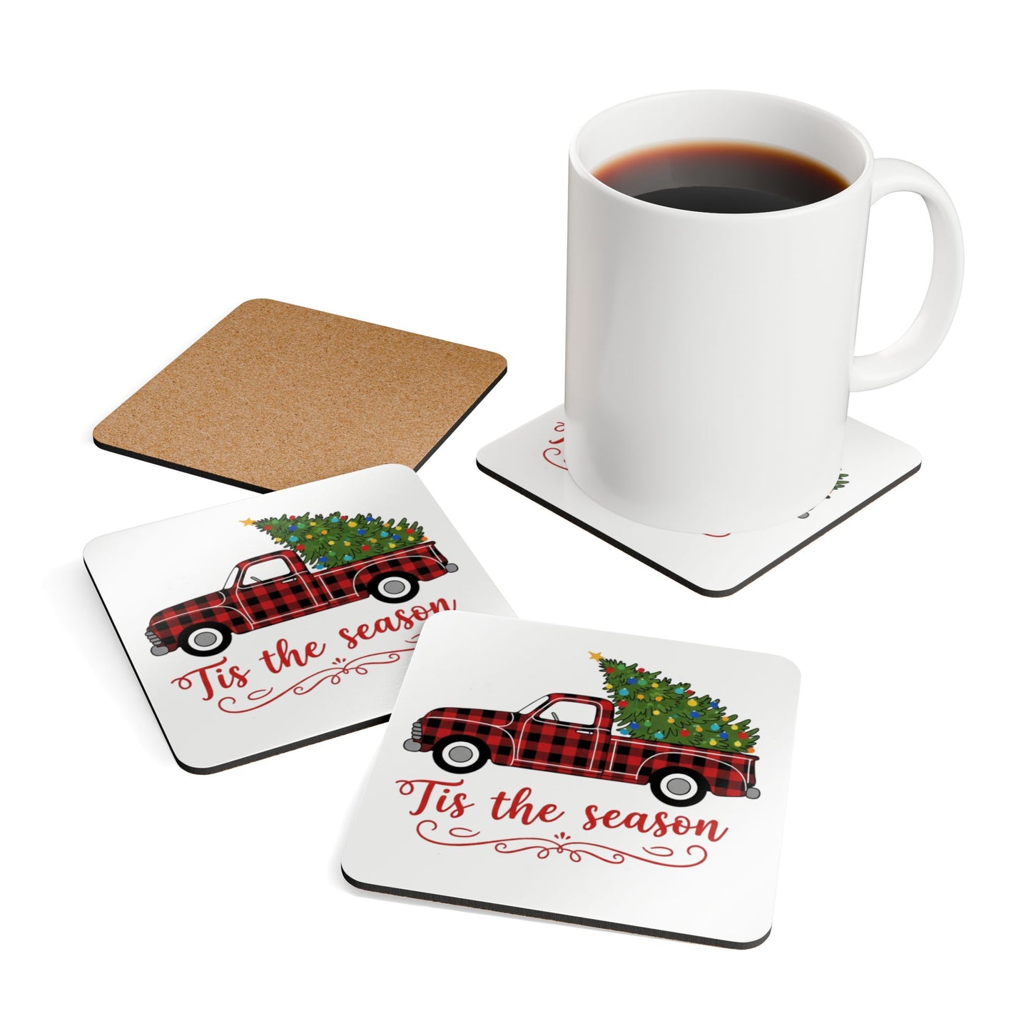 Festive Cork Coaster Set, Merry Christmas Decor, Holiday Table Accessory, Rustic Drinkware, Gift for Hosts, Winter Celebrations
