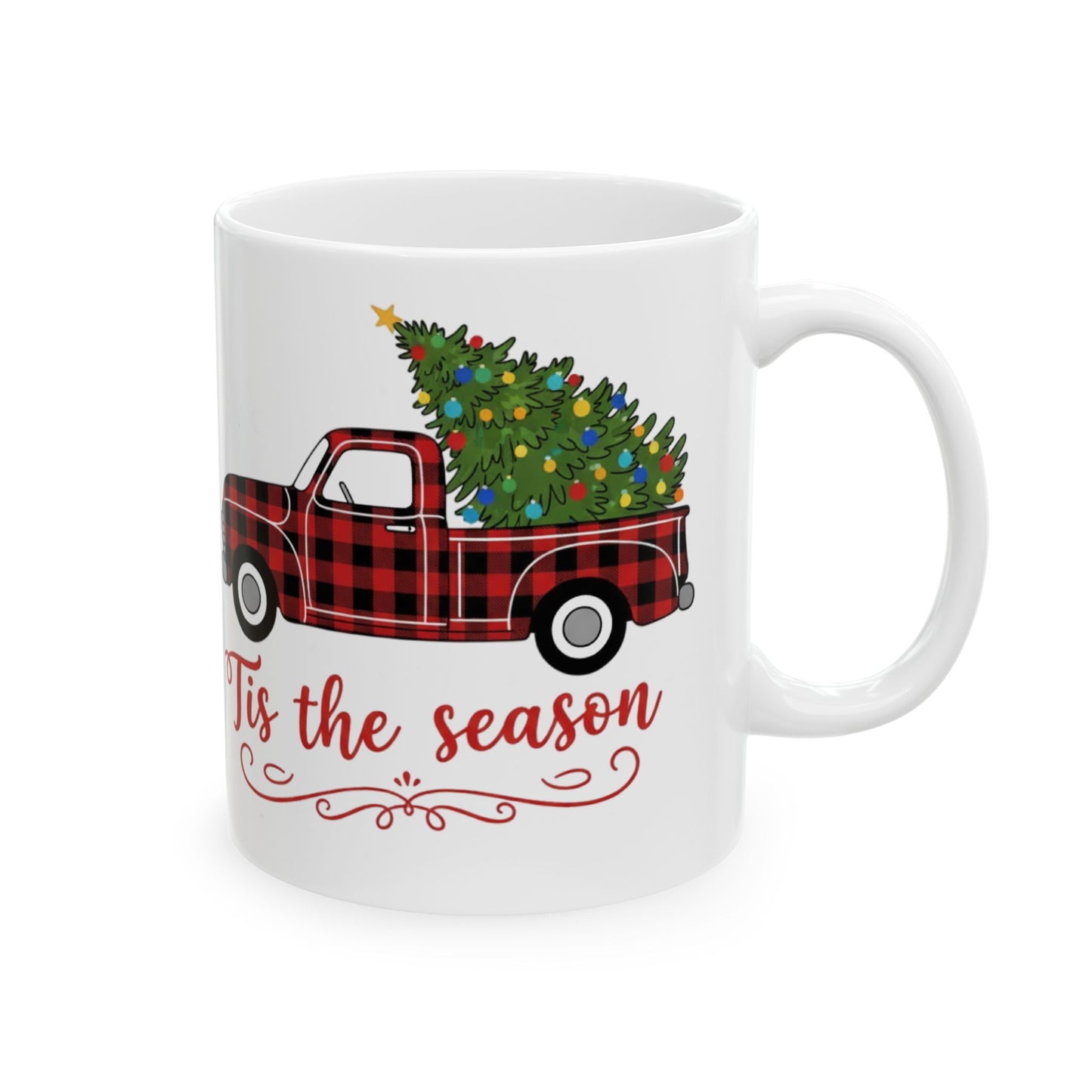 Tis the Season Truck Ceramic Mug, Holiday Coffee Cup, Festive Drinkware, Seasonal Gift, Cozy Mug for Winter Cheer