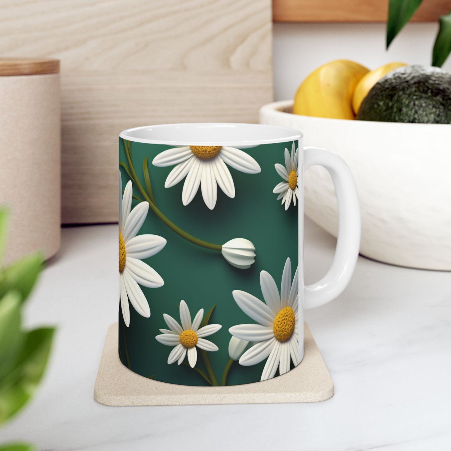 Floral Ceramic Mug with Daisies, 11oz & 15oz, Perfect Gift for Garden Lovers, Home Decor, Mother's Day, Spring Vibes, Coffee or Tea Mug