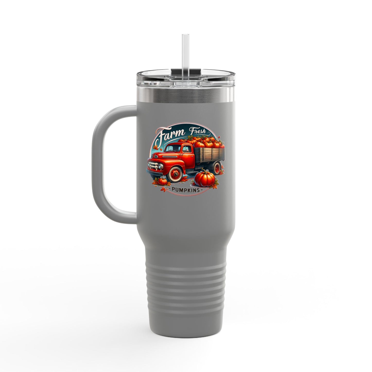 Rustic Farm-Themed Insulated Travel Mug, Fall Coffee Mug, Pumpkin Spice Lover Gift, Road Trip Mug, Autumn Vibes Drinkware