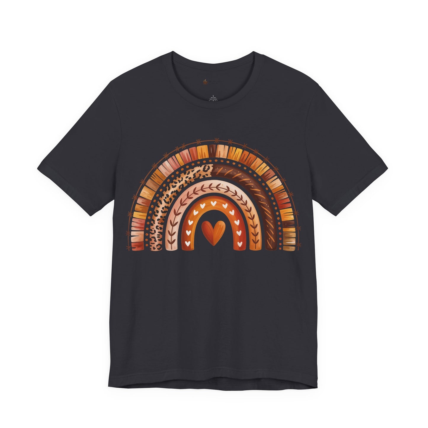 Rainbow Heart Unisex Tee, Casual Summer Shirt, Gift for Her, Cute Graphic Tee, Earthy Tones, Everyday Wear, Baby Shower Gift