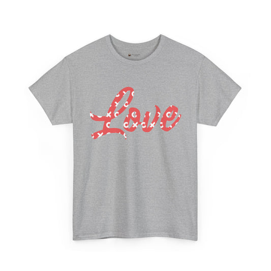 Love Script Tee — Valentines Heart Pattern Graphic T-Shirt