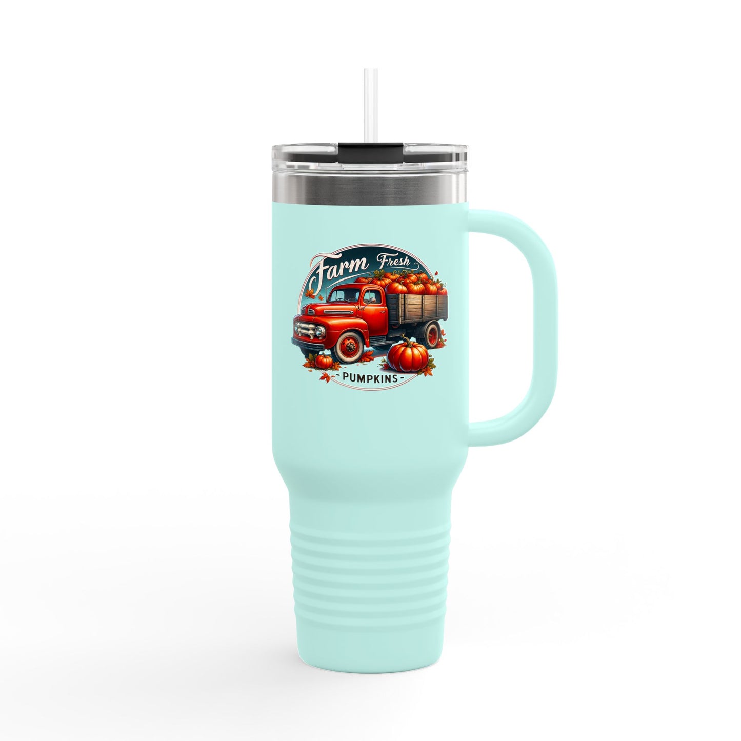 Rustic Farm-Themed Insulated Travel Mug, Fall Coffee Mug, Pumpkin Spice Lover Gift, Road Trip Mug, Autumn Vibes Drinkware