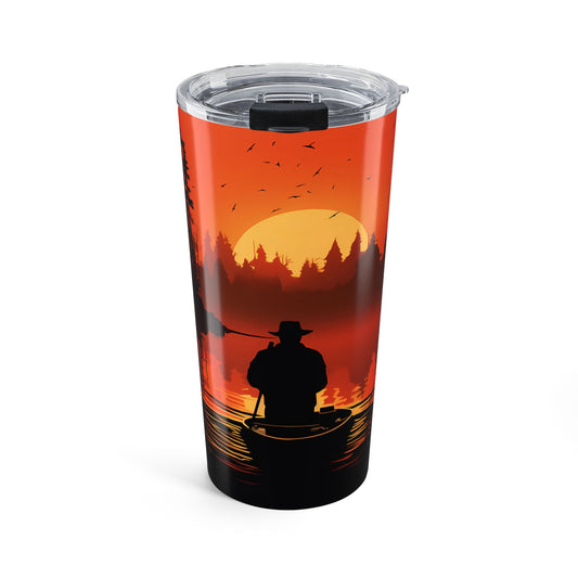 Fishing Sunset Tumbler - 20oz Travel Mug, Outdoor Adventure Gift, Fisherman Coffee Cup, Camping Drinkware, Nature Lover Mug