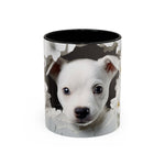 White Puppy Accent Coffee Mug - Cute Dog Lover Gift, Animal Themed Kitchenware, Pet Owner Coffee Cup, Floral Mug, Puppy Decor