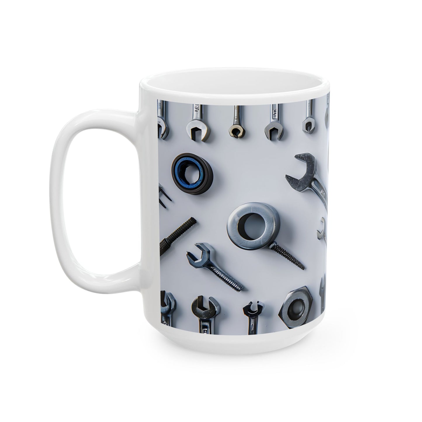 Handy Tools Ceramic Mug for Mechanics, Gifts for Dad, Unique Coffee Cup, Tool Lover's Mug, Automotive Theme Mug