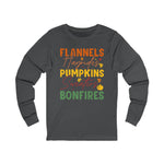 Cozy Autumn Long Sleeve Tee, Flannels, Pumpkins, Bonfires Shirt, Perfect for Fall Celebrations and Gatherings