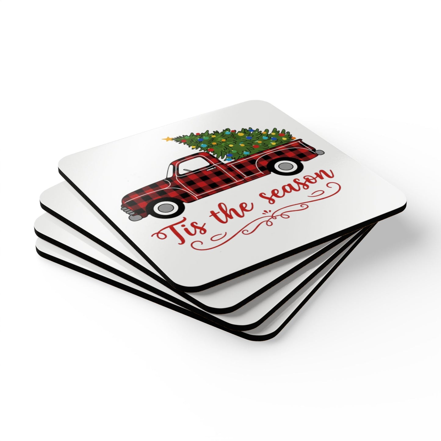 Festive Cork Coaster Set, Merry Christmas Decor, Holiday Table Accessory, Rustic Drinkware, Gift for Hosts, Winter Celebrations