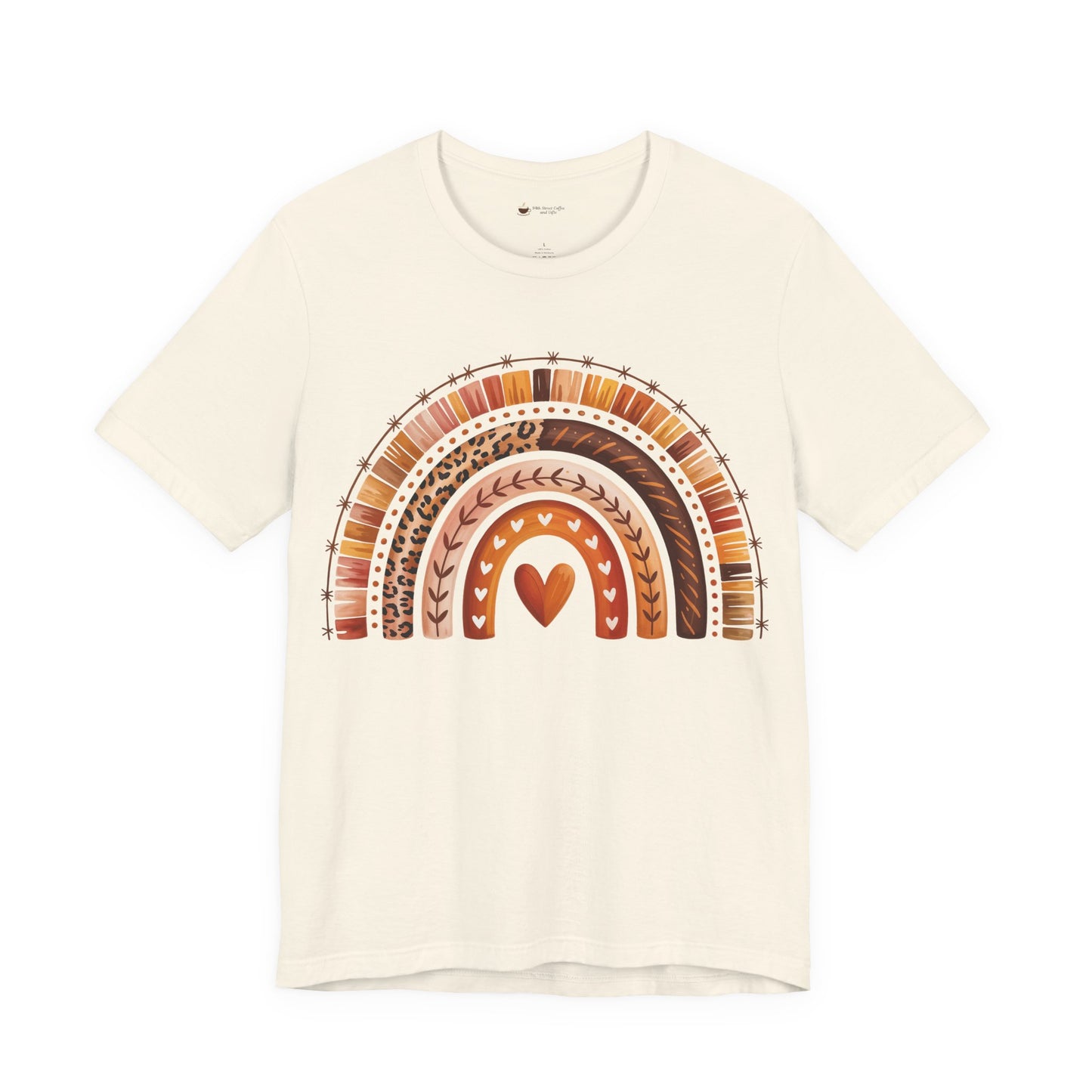 Rainbow Heart Unisex Tee, Casual Summer Shirt, Gift for Her, Cute Graphic Tee, Earthy Tones, Everyday Wear, Baby Shower Gift