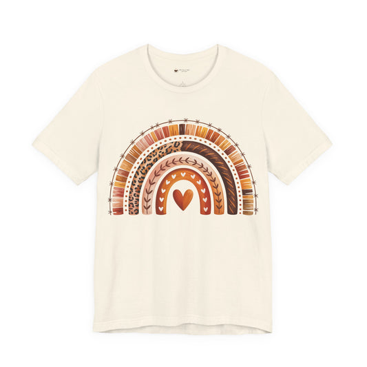 Rainbow Heart Unisex Tee, Casual Summer Shirt, Gift for Her, Cute Graphic Tee, Earthy Tones, Everyday Wear, Baby Shower Gift