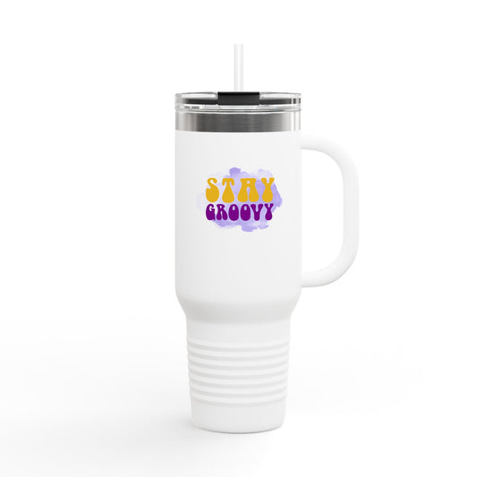 Stay Groovy Insulated Travel Mug | 40oz Eco-Friendly Drinkware, Perfect for Road Trips, Gifts for Her, Vibrant Design, Cute Coffee Cup