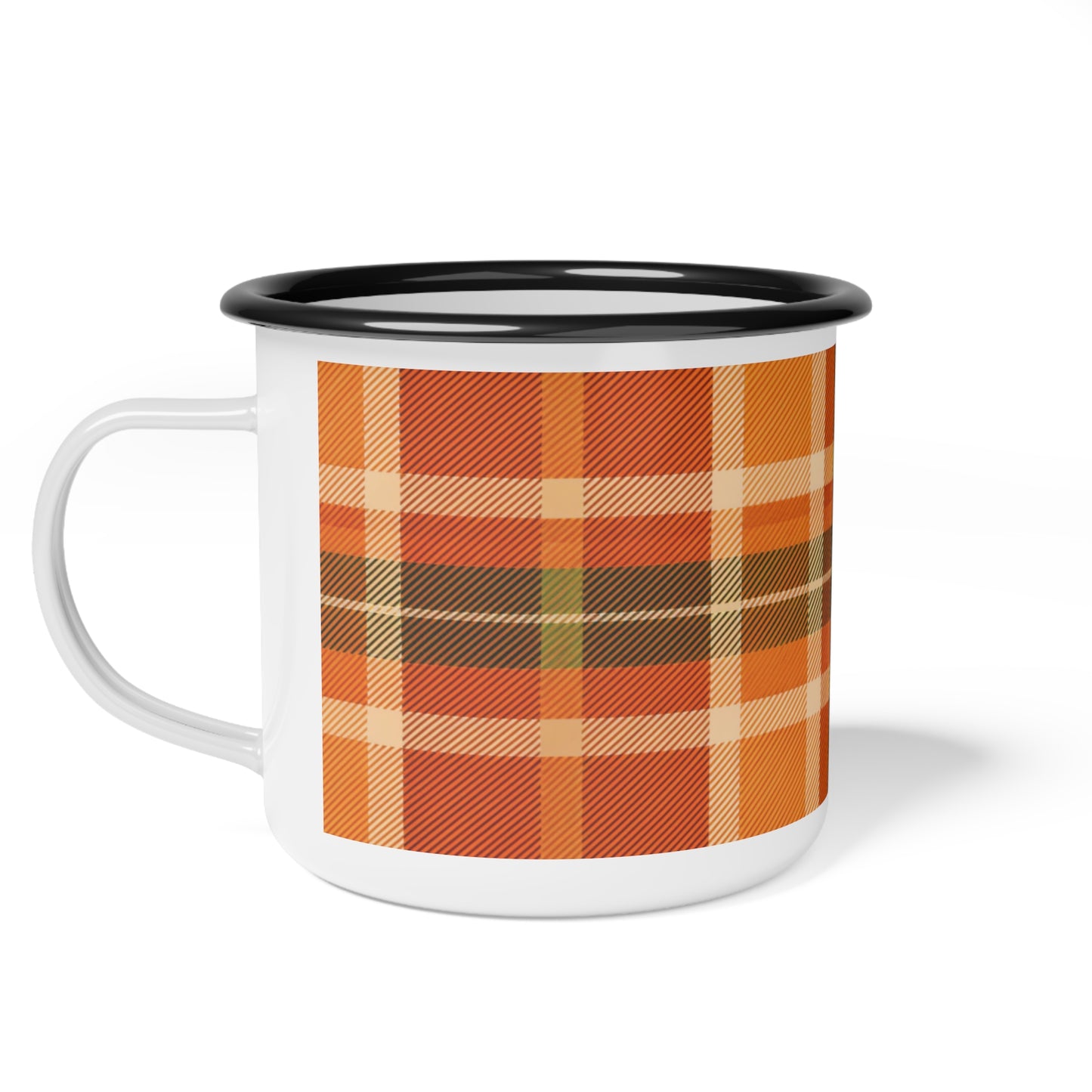 Cozy Plaid Enamel Camp Cup | Fall Outdoor Mugs, Rustic Camping Coffee Cup, Autumn Vibes, Gift for Nature Lovers, Cabin Decor