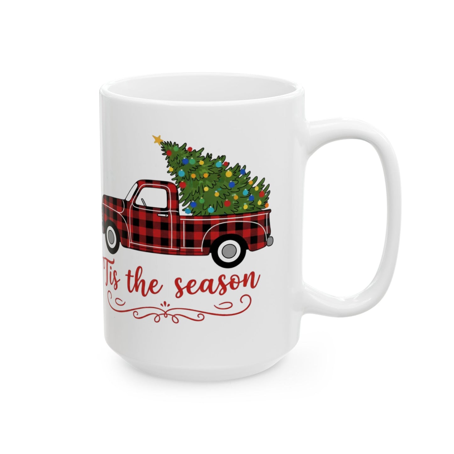 Tis the Season Truck Ceramic Mug, Holiday Coffee Cup, Festive Drinkware, Seasonal Gift, Cozy Mug for Winter Cheer