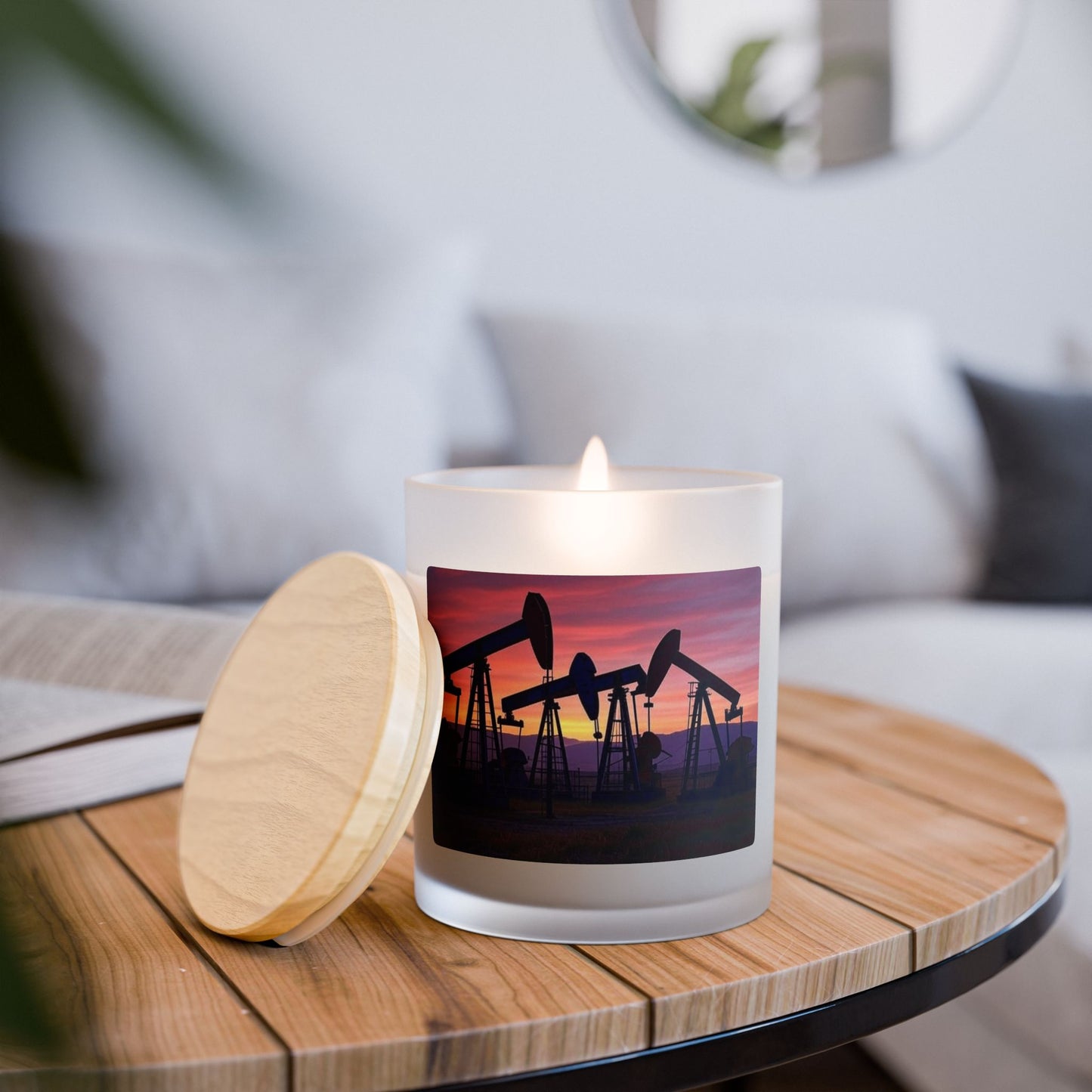 Sunset Oil Pump Candle, Aromatherapy Gift, Home Decor, Eco-Friendly Candle, Unique Gift for Oil Workers, Relaxation Candle