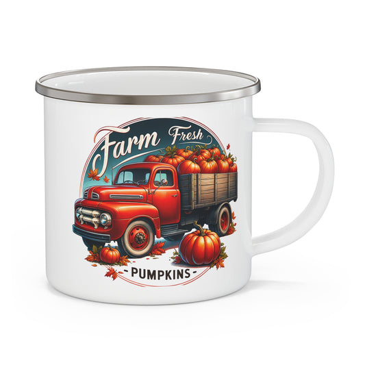 Farm Fresh Pumpkins Enamel Camping Mug - Perfect for Coffee Lovers, Outdoor Adventures, Gift for Campers, Hiking, Travel Mug, Unique Coffee Cup