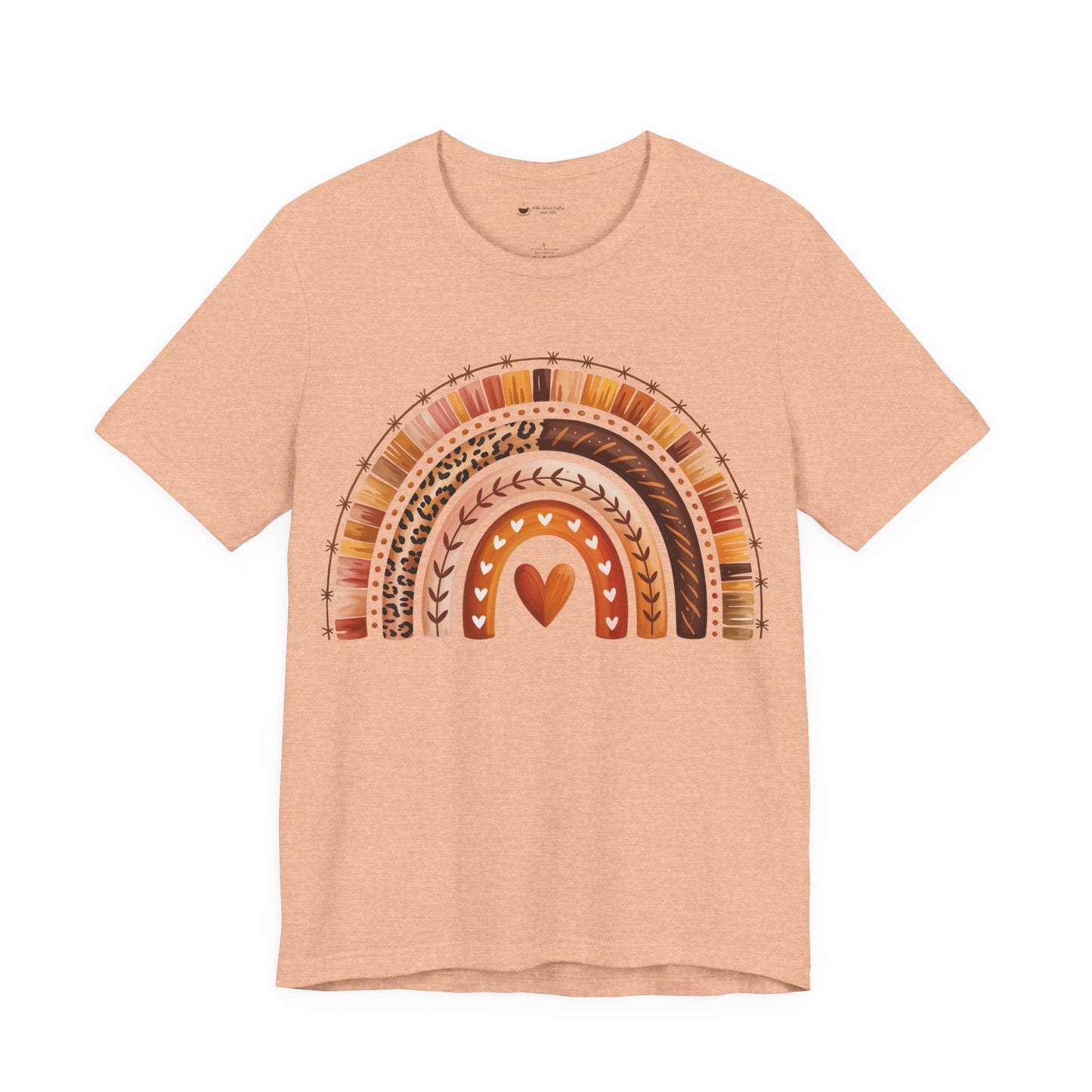 Rainbow Heart Unisex Tee, Casual Summer Shirt, Gift for Her, Cute Graphic Tee, Earthy Tones, Everyday Wear, Baby Shower Gift