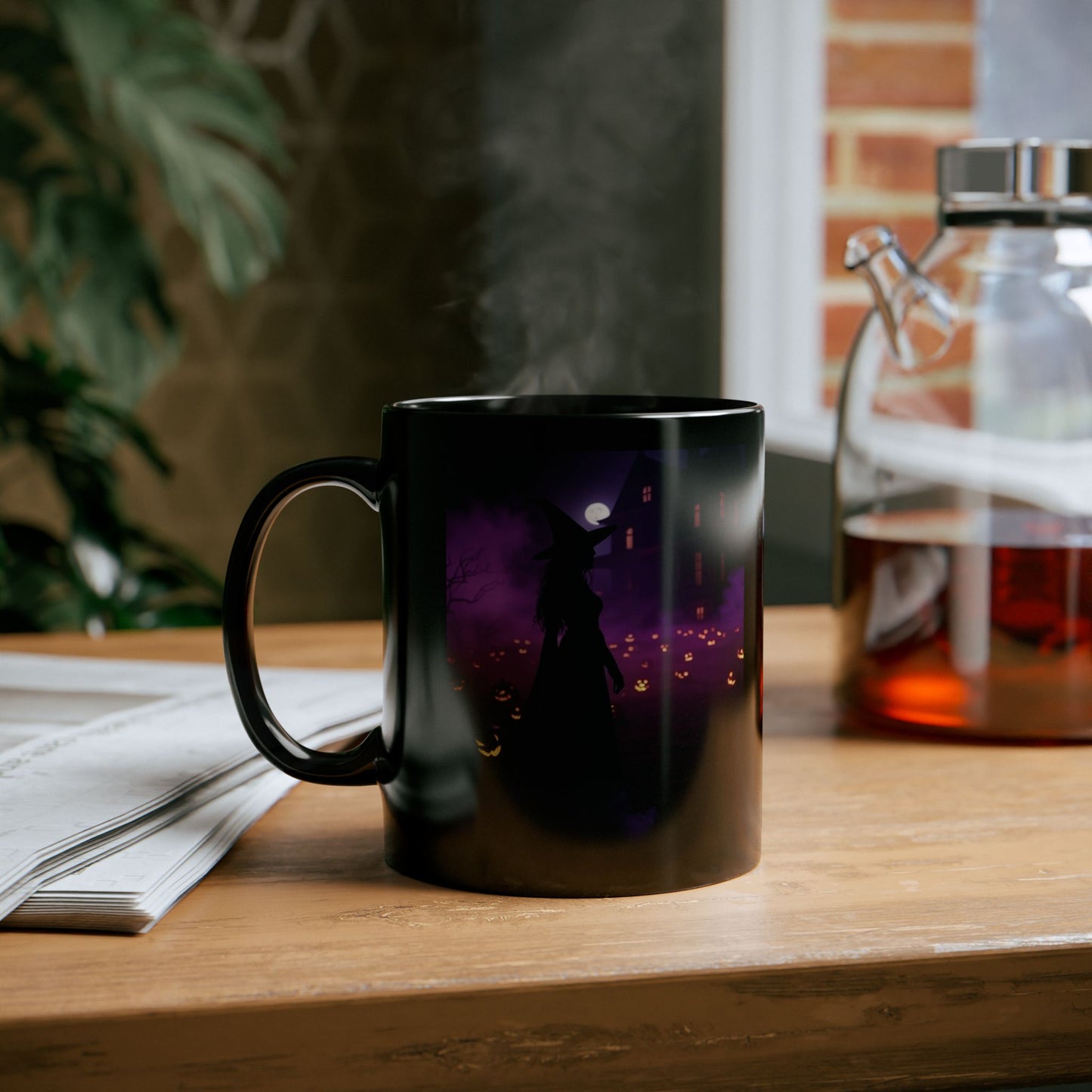 Halloween Witch Mug, Spooky Coffee Cup, Witching Hour Drinkware, Fall Festivities Gift, Black Ceramic Mug