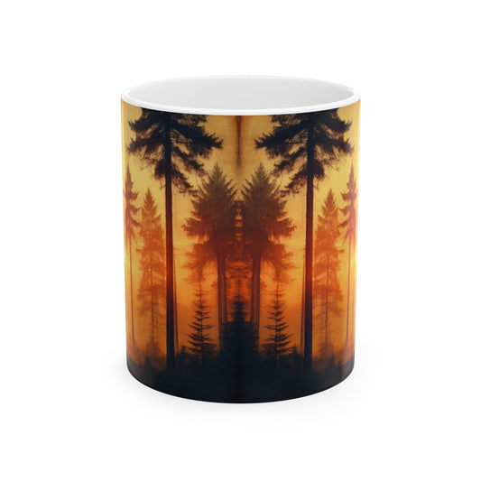 Sunset Forest Ceramic Mug - Cozy Coffee Cup, Nature Lover Gift, Camping Mug, Rustic Home Decor, Gift for Coffee Enthusiasts