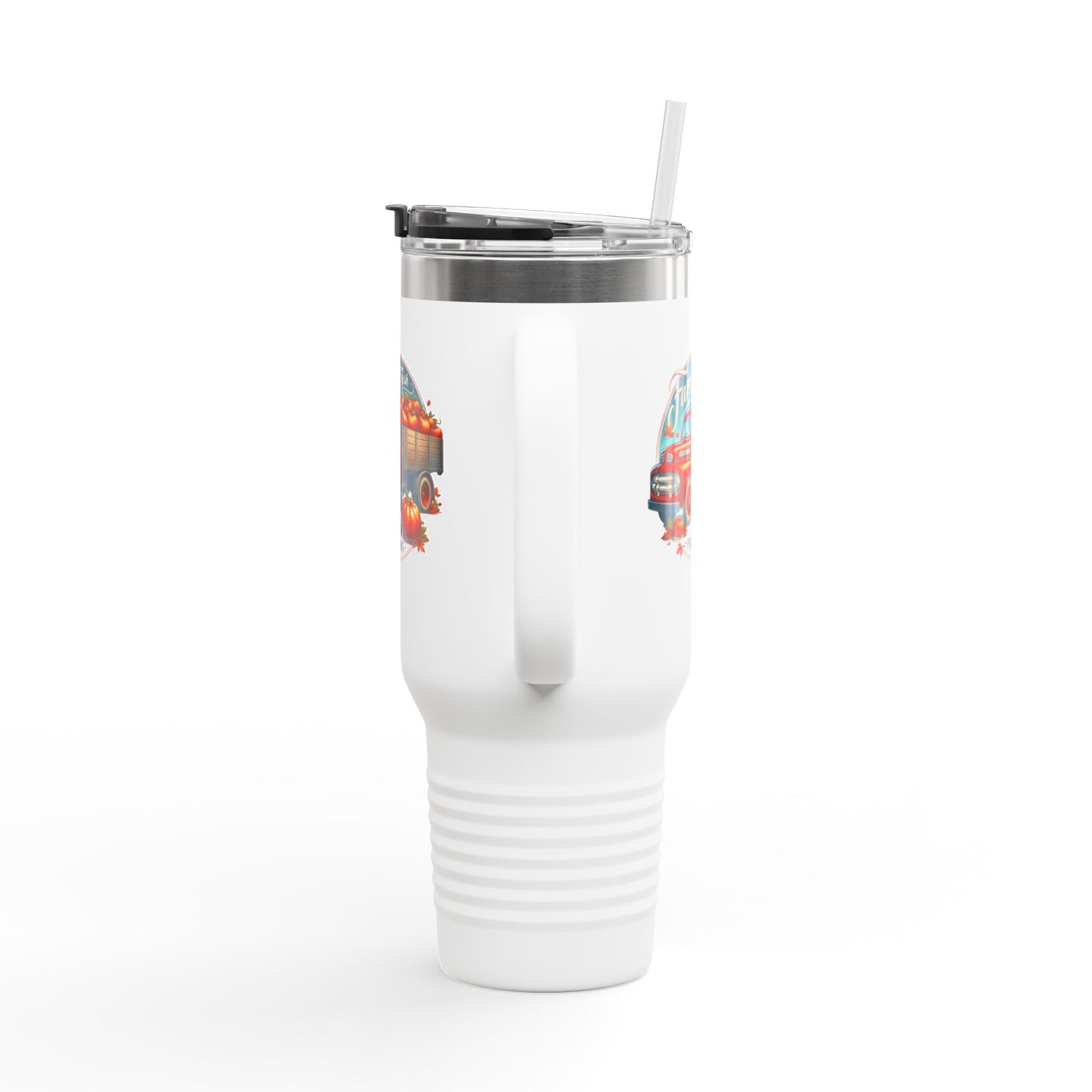 Rustic Farm-Themed Insulated Travel Mug, Fall Coffee Mug, Pumpkin Spice Lover Gift, Road Trip Mug, Autumn Vibes Drinkware