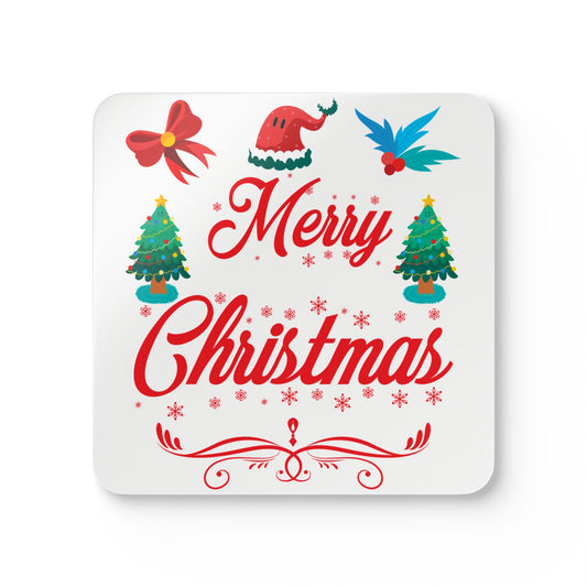 Festive Coaster Set, Merry Christmas Decor, Holiday Gift, Home Bar Accessories, Rustic Cork Coasters, Eco-Friendly Drinkware