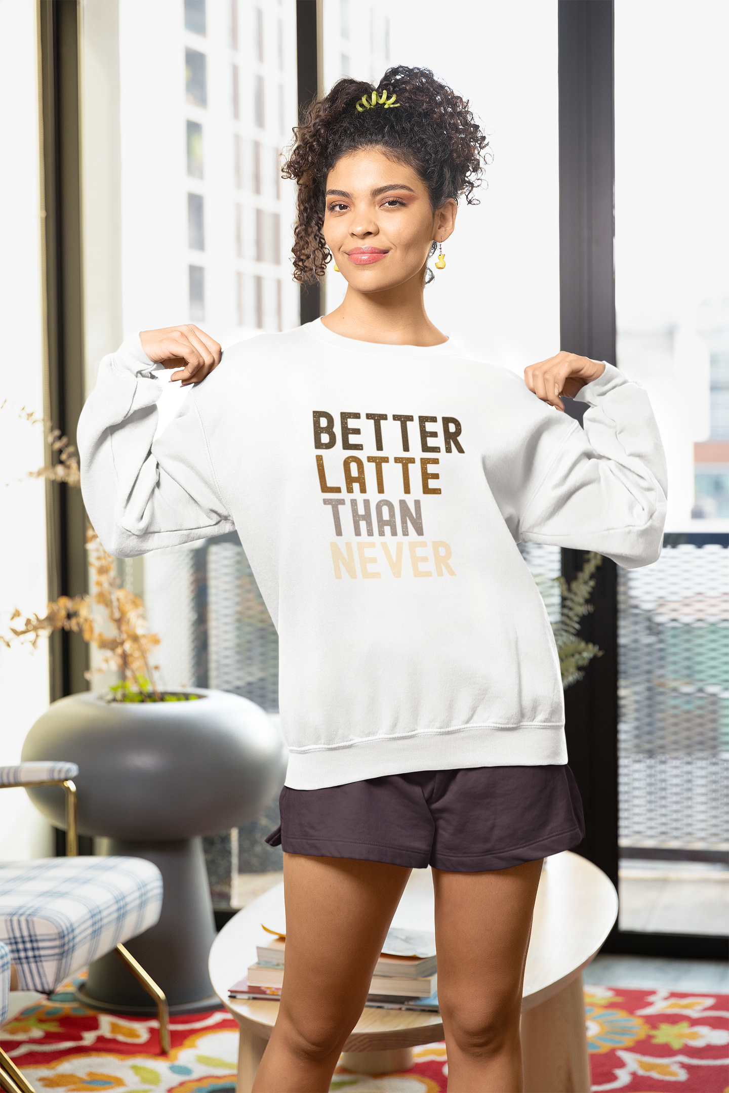 Better Latte Than Never Unisex Crewneck Sweatshirt, Coffee Lover Gift, Cozy Crew, Fall Fashion, Perfect for Brunch, Trendy Sweatshirt