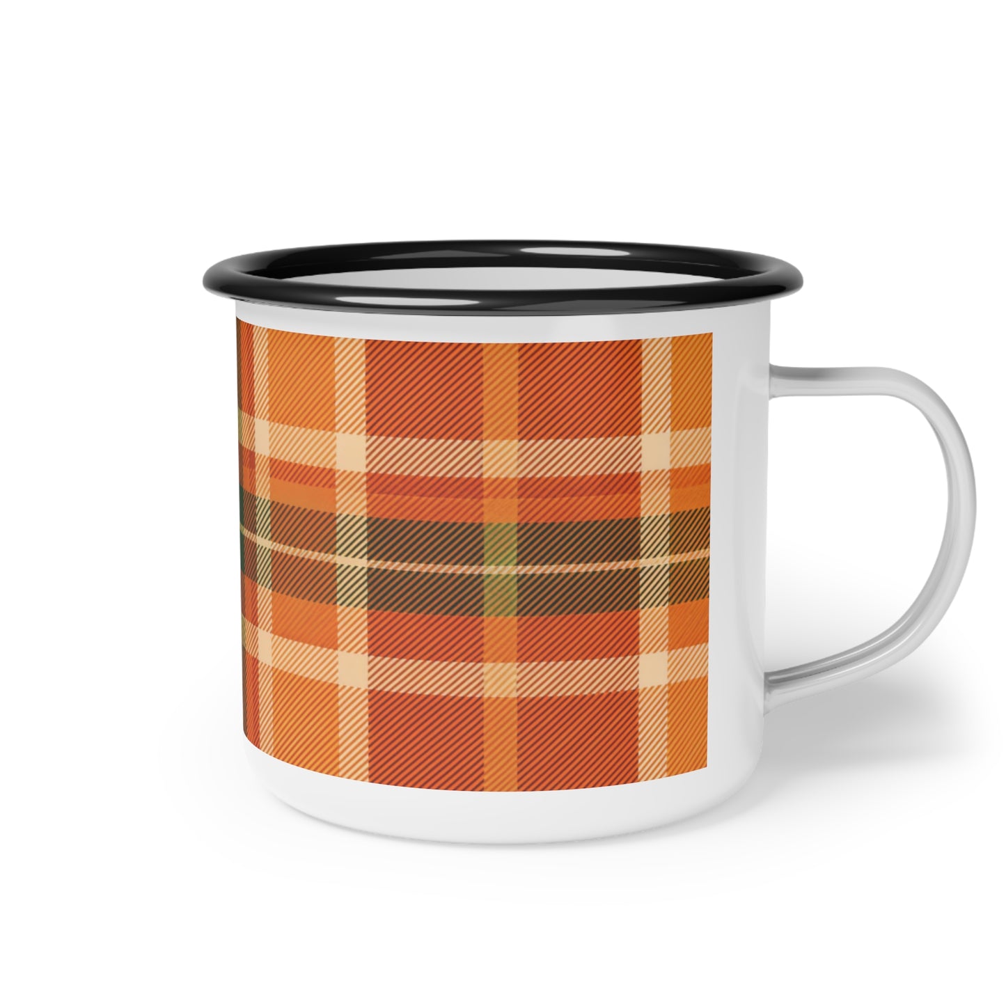 Cozy Plaid Enamel Camp Cup | Fall Outdoor Mugs, Rustic Camping Coffee Cup, Autumn Vibes, Gift for Nature Lovers, Cabin Decor