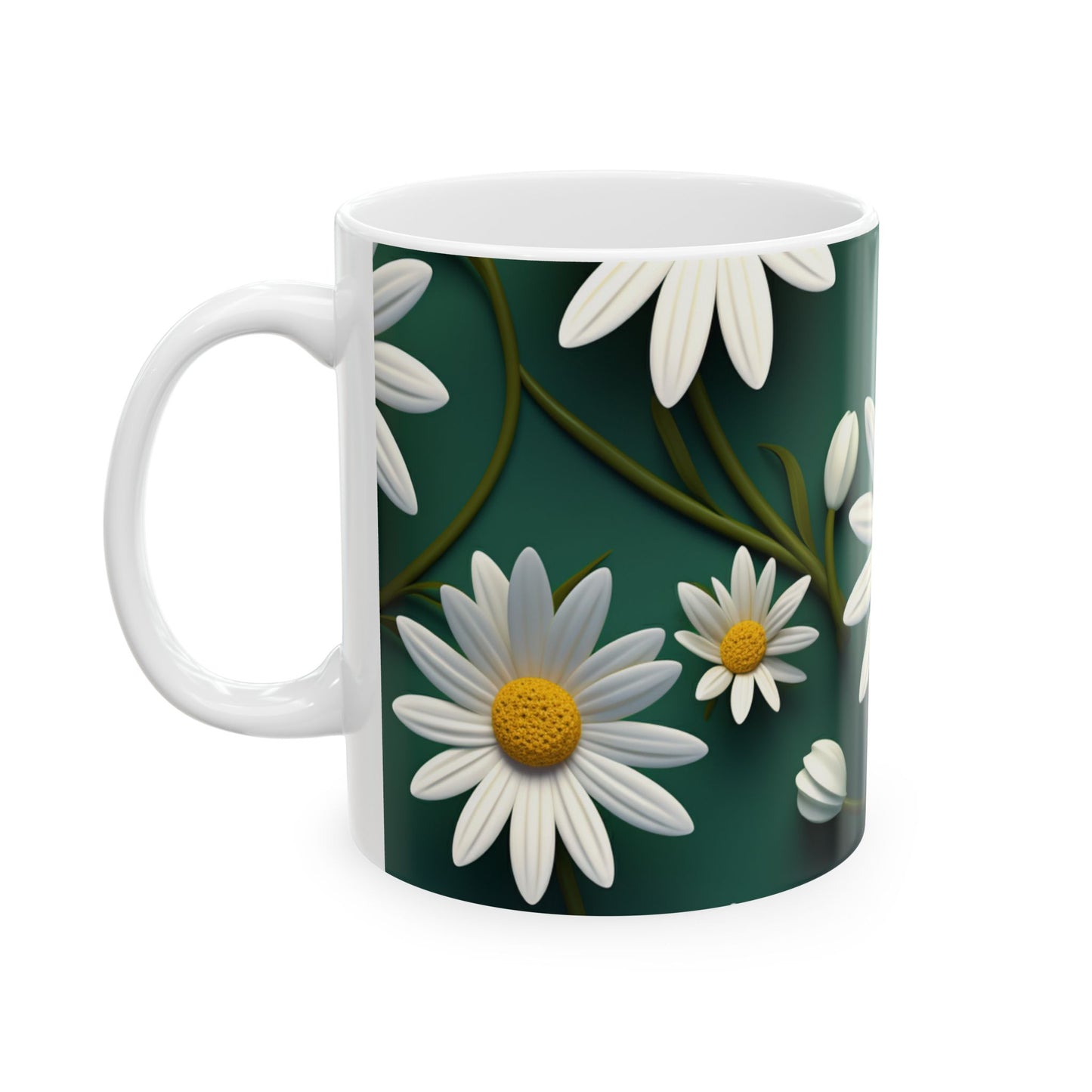 Floral Ceramic Mug with Daisies, 11oz & 15oz, Perfect Gift for Garden Lovers, Home Decor, Mother's Day, Spring Vibes, Coffee or Tea Mug