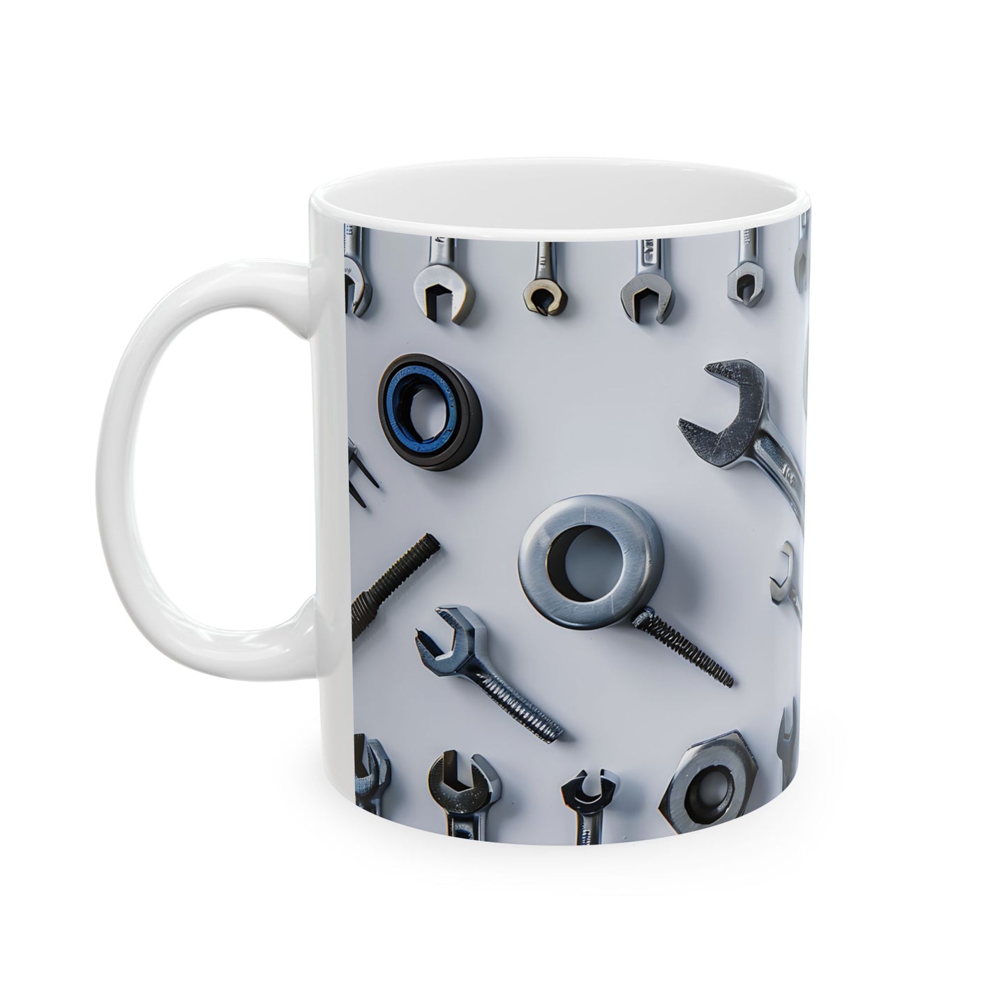 Handy Tools Ceramic Mug for Mechanics, Gifts for Dad, Unique Coffee Cup, Tool Lover's Mug, Automotive Theme Mug
