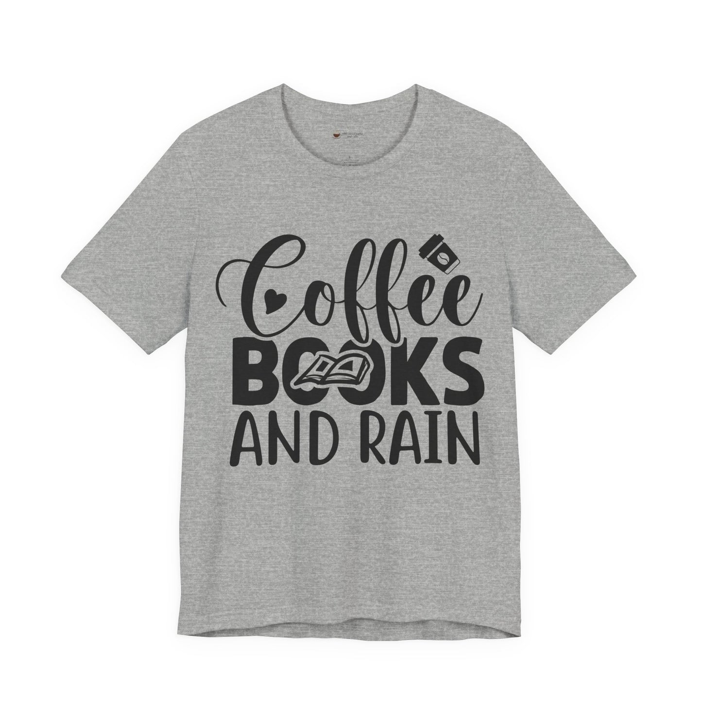 Coffee Books & Rain Tee, Unisex T-Shirt for Coffee Lovers, Perfect for Gifts, Daily Wear, Casual Style, Motivational Apparel