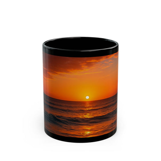 Sunset Serenity Black Mug - Cozy Coffee Cup for Beach Lovers, Gift for Nature Enthusiasts, Perfect for Relaxing Moments