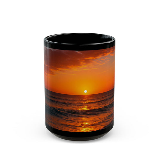 Sunset Serenity Black Mug - Cozy Coffee Cup for Beach Lovers, Gift for Nature Enthusiasts, Perfect for Relaxing Moments
