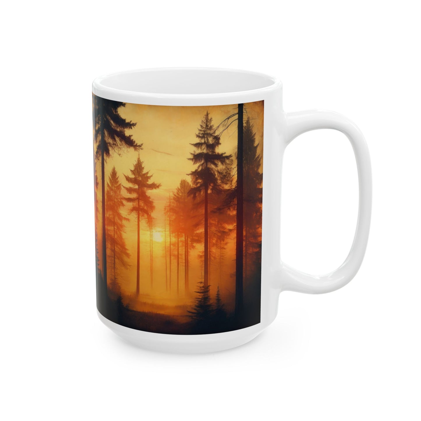Sunset Forest Ceramic Mug - Cozy Coffee Cup, Nature Lover Gift, Camping Mug, Rustic Home Decor, Gift for Coffee Enthusiasts