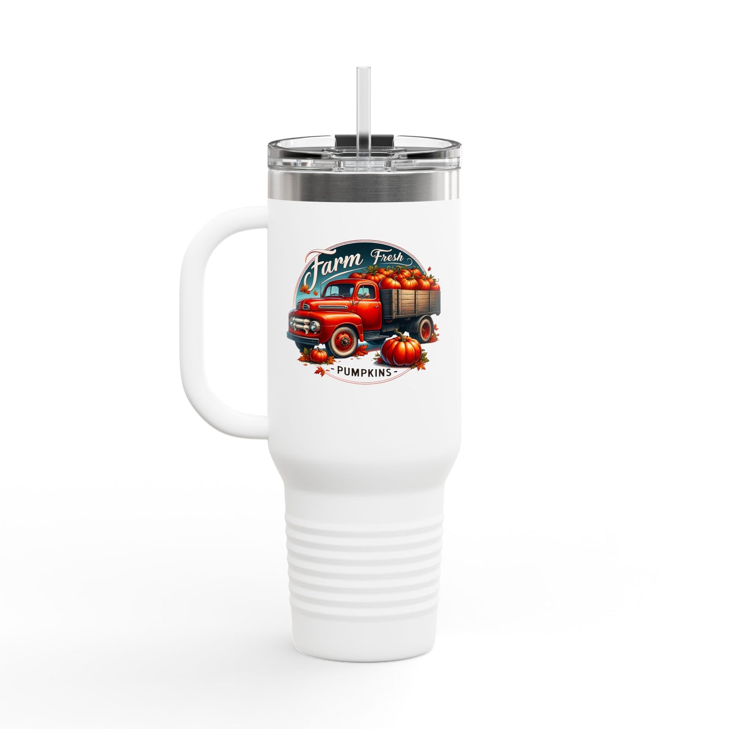 Rustic Farm-Themed Insulated Travel Mug, Fall Coffee Mug, Pumpkin Spice Lover Gift, Road Trip Mug, Autumn Vibes Drinkware