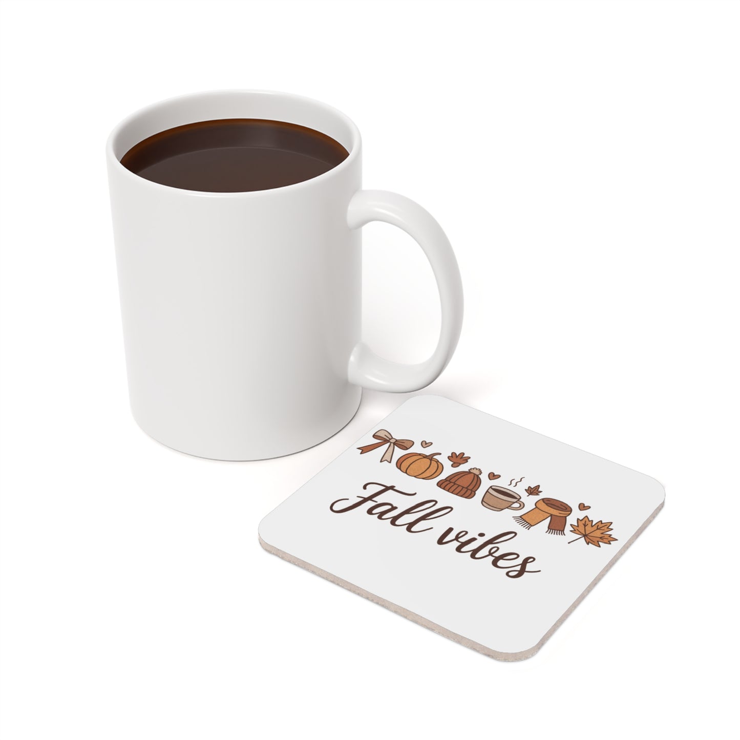 Fall Vibes Cork Coaster Set | Rustic Kitchen Decor, Coffee Lover Gift, Home Bar Accessory, Unique Coaster for Home