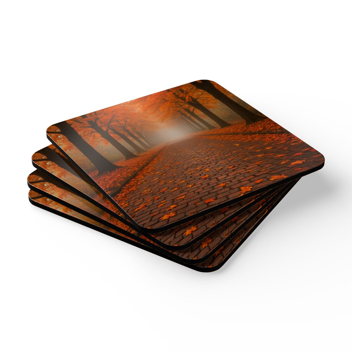 Autumn-Inspired Corkwood Coaster Set, Fall Decor, Home Bar Accessories, Rustic Kitchen Gift, Seasonal Tableware, Ideal for Thanksgiving