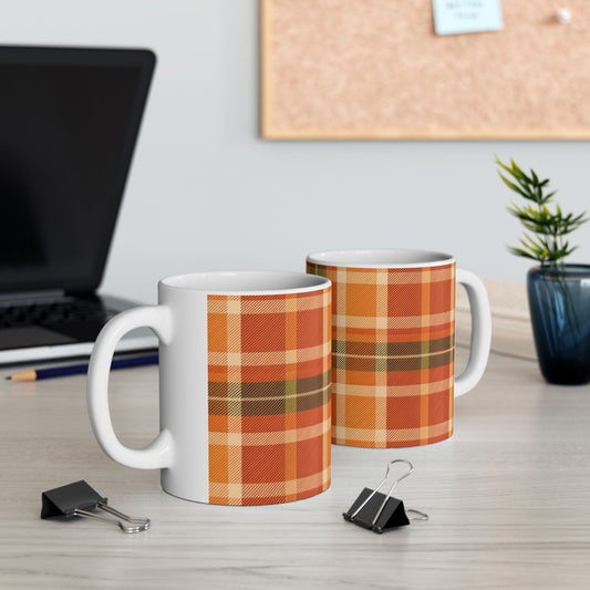 Fall Plaid Ceramic Mug, Motivational Coffee Cup, Gift for Friends, Self-Care Reminder, Uplifting Quote Mug