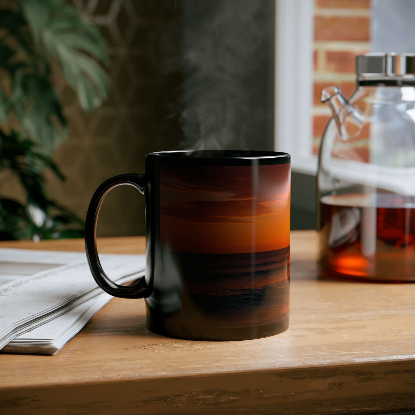 Sunset Serenity Black Mug - Cozy Coffee Cup for Beach Lovers, Gift for Nature Enthusiasts, Perfect for Relaxing Moments