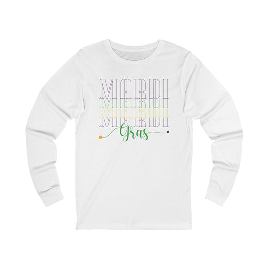 Mardi Gras Long Sleeve Tee — Festive Purple Green Gold Celebration Shirt