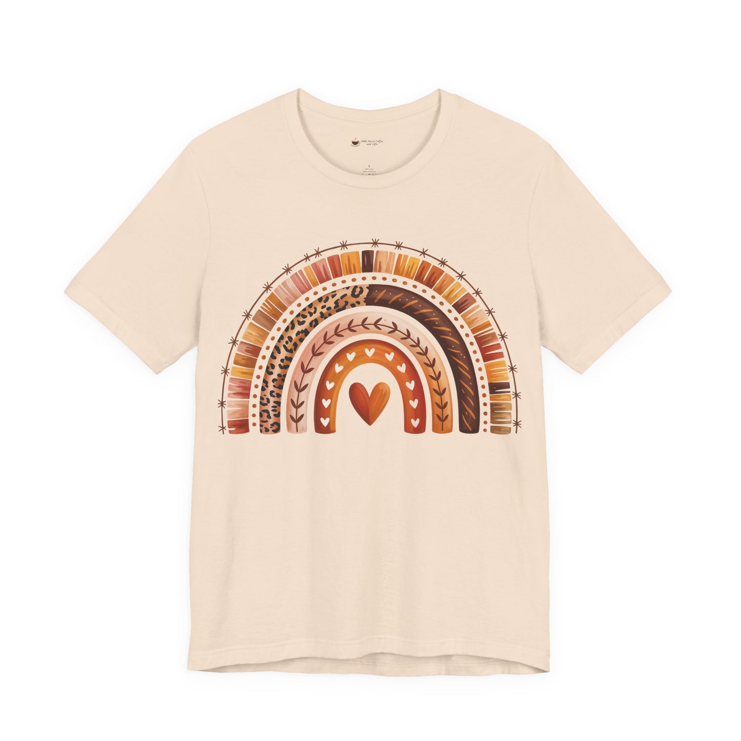 Rainbow Heart Unisex Tee, Casual Summer Shirt, Gift for Her, Cute Graphic Tee, Earthy Tones, Everyday Wear, Baby Shower Gift