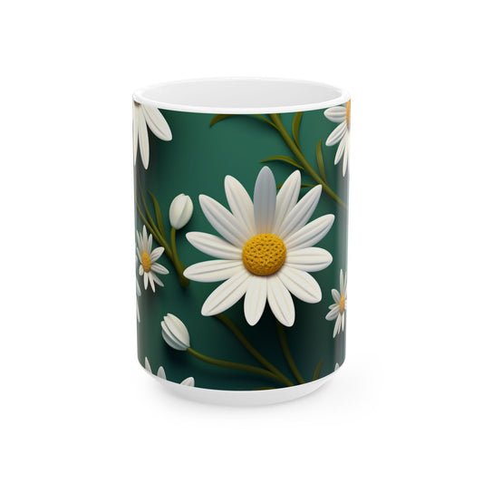 Floral Ceramic Mug with Daisies, 11oz & 15oz, Perfect Gift for Garden Lovers, Home Decor, Mother's Day, Spring Vibes, Coffee or Tea Mug