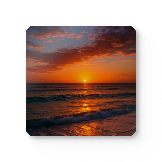 Sunset Corkwood Coaster Set, Eco-Friendly Home Decor, Rustic Tableware, Gift for Housewarmings, Beach Lovers, Drink Coasters