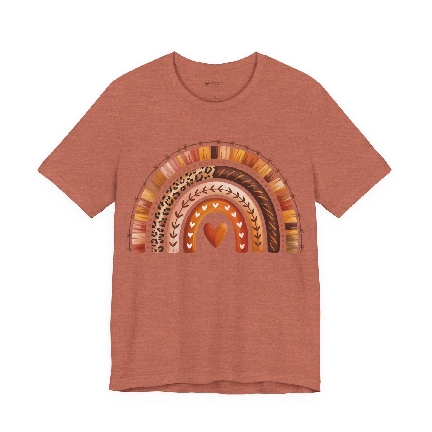 Rainbow Heart Unisex Tee, Casual Summer Shirt, Gift for Her, Cute Graphic Tee, Earthy Tones, Everyday Wear, Baby Shower Gift