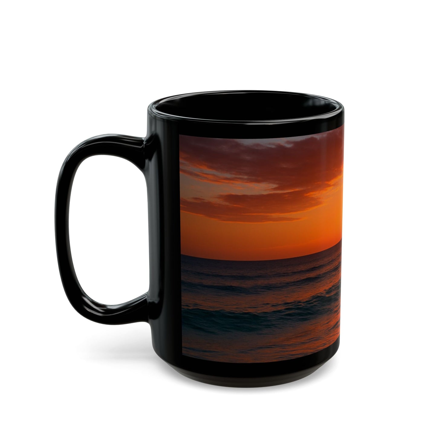 Sunset Serenity Black Mug - Cozy Coffee Cup for Beach Lovers, Gift for Nature Enthusiasts, Perfect for Relaxing Moments