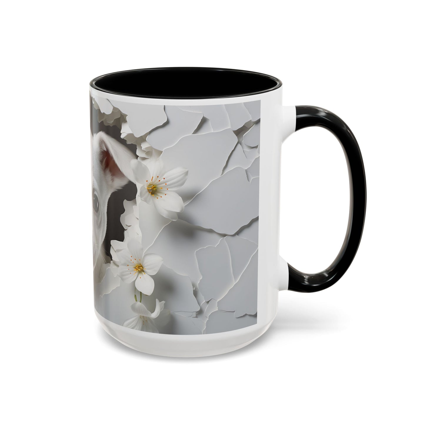 White Puppy Accent Coffee Mug - Cute Dog Lover Gift, Animal Themed Kitchenware, Pet Owner Coffee Cup, Floral Mug, Puppy Decor