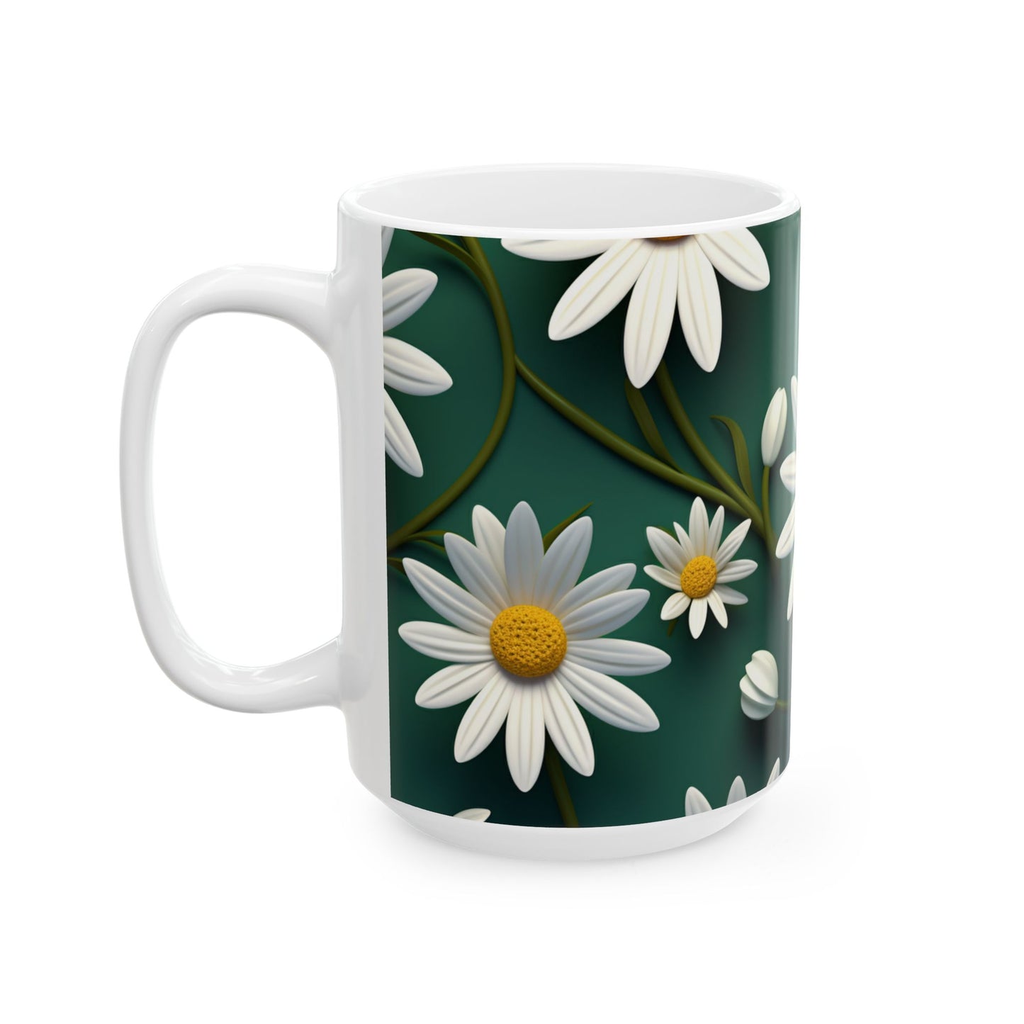 Floral Ceramic Mug with Daisies, 11oz & 15oz, Perfect Gift for Garden Lovers, Home Decor, Mother's Day, Spring Vibes, Coffee or Tea Mug