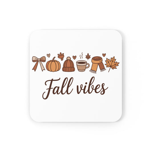 Fall Vibes Cork Coaster Set | Rustic Kitchen Decor, Coffee Lover Gift, Home Bar Accessory, Unique Coaster for Home