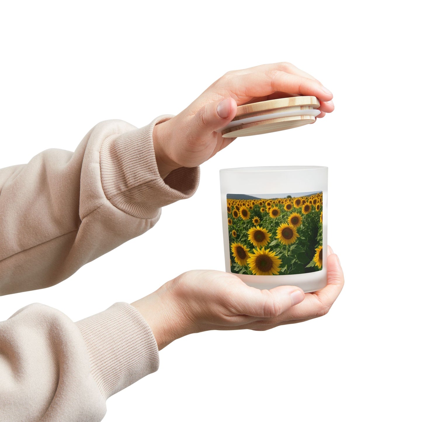 Sunflower Fields Frosted Glass Candle, Relaxing Home Decor, Gift for Her, Aromatherapy Candle, Nature Lover's Gift, Eco-Friendly Lighting