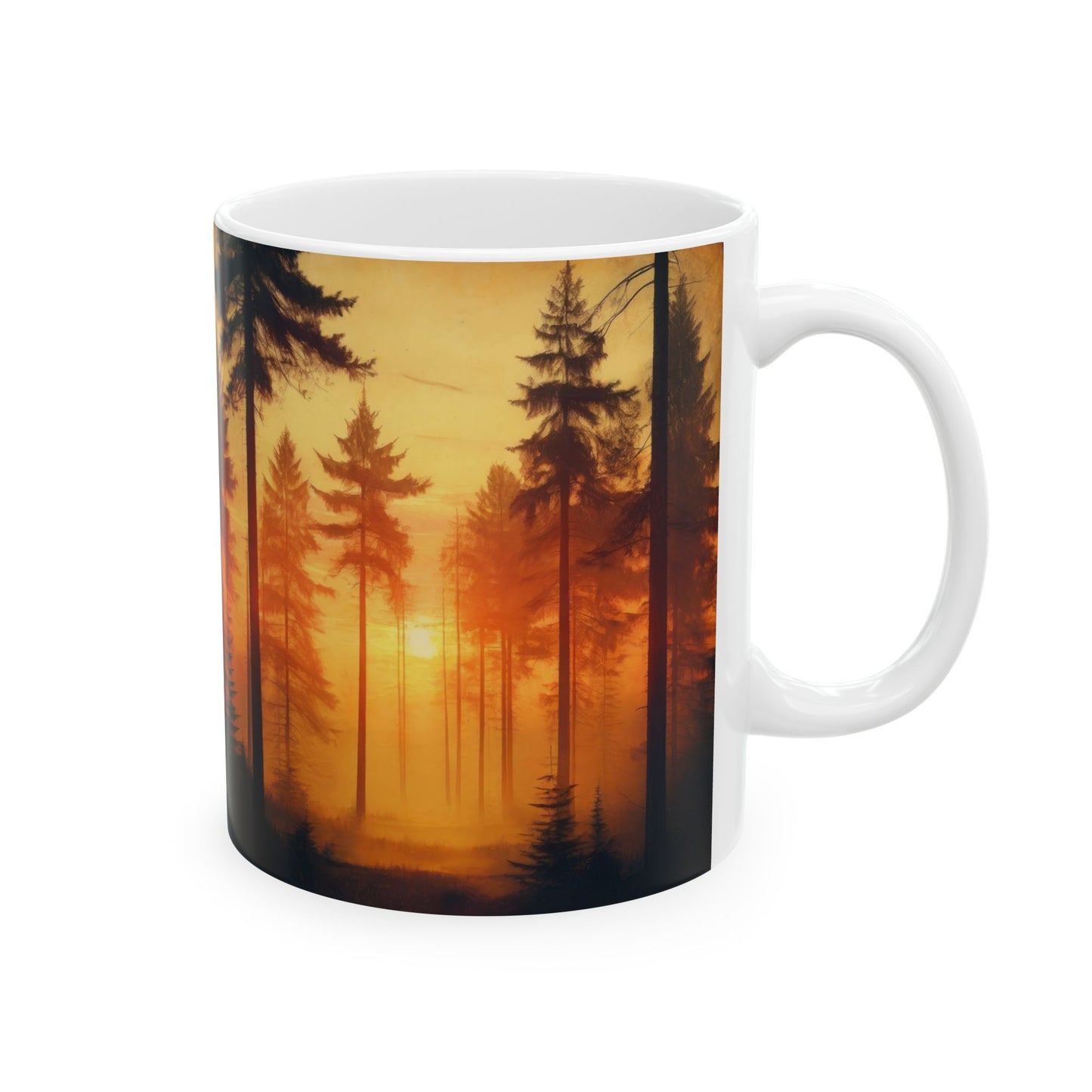 Sunset Forest Ceramic Mug - Cozy Coffee Cup, Nature Lover Gift, Camping Mug, Rustic Home Decor, Gift for Coffee Enthusiasts