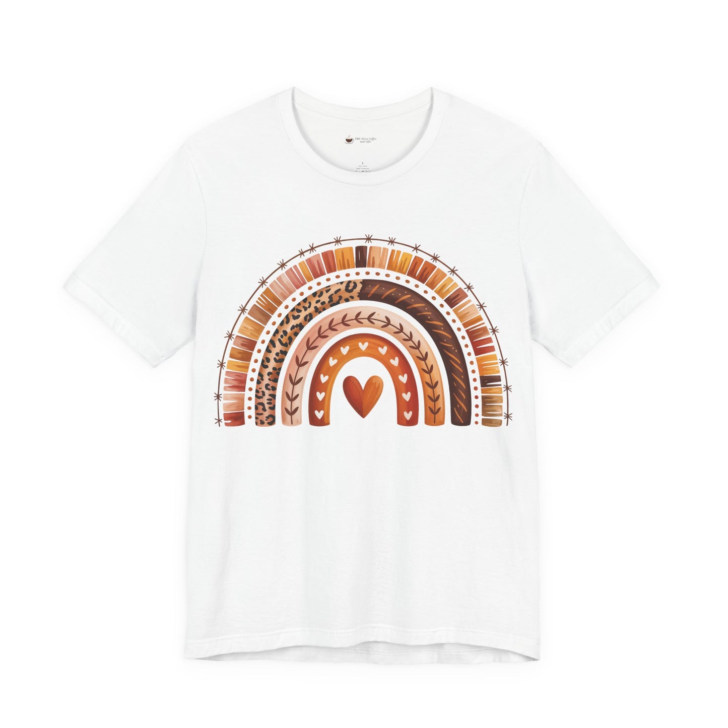 Rainbow Heart Unisex Tee, Casual Summer Shirt, Gift for Her, Cute Graphic Tee, Earthy Tones, Everyday Wear, Baby Shower Gift