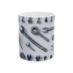 Handy Tools Ceramic Mug for Mechanics, Gifts for Dad, Unique Coffee Cup, Tool Lover's Mug, Automotive Theme Mug